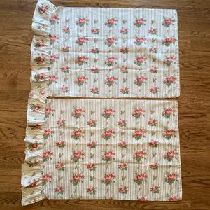 Vintage Ralph Lauren Emma Striped Floral Set of 2 Standard Ruffled Pillowcases
